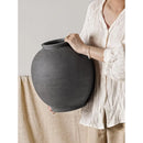 Axyaa Sandstone Black Round Floor Vase - Large 12.5 Inch, Farmhouse Rustic Home Decor