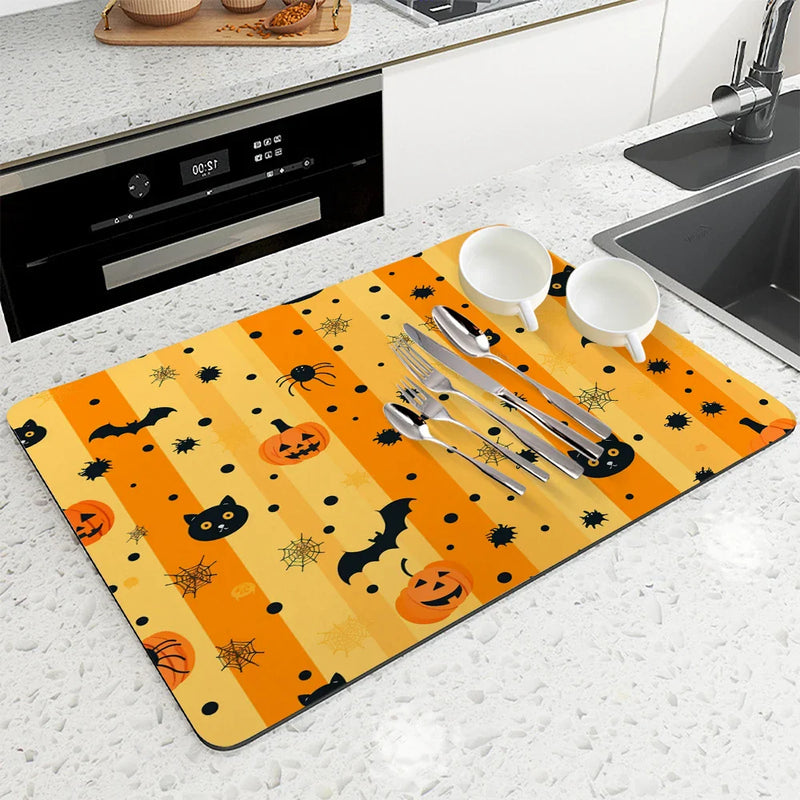 Axyaa Halloween Draining Mat: Absorbent, Antiskid, Quick Dry Kitchen & Bathroom Drain Pad