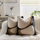 Axyaa Abstract Block Embroidery Cushion Cover in Black Brown Beige Schema 45x45cm
