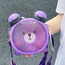 Axyaa Bear Water Bottle 750ml - Cute Double Sided Design, Portable with Straw