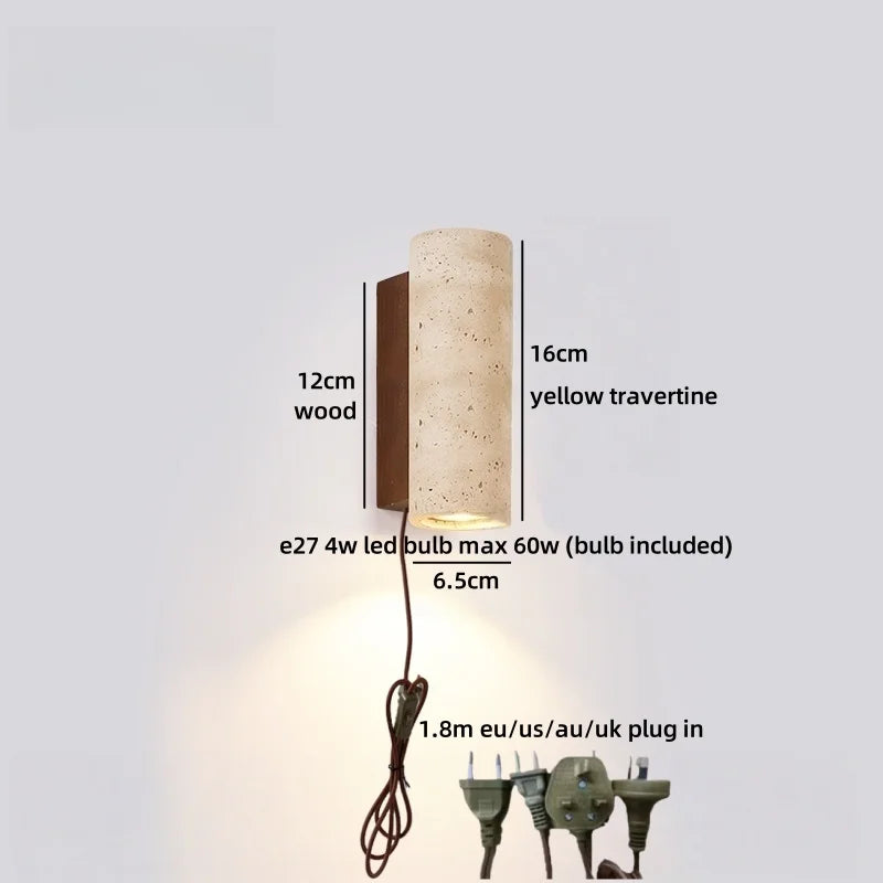 Axyaa Wabi Sabi LED Wall Lamp Yellow Travertine Stone Kitchen Bathroom Stair Light