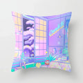 Pink Anime City Print Polyester Pillowcase 45x45cm for Bedroom Living Room by Axyaa.