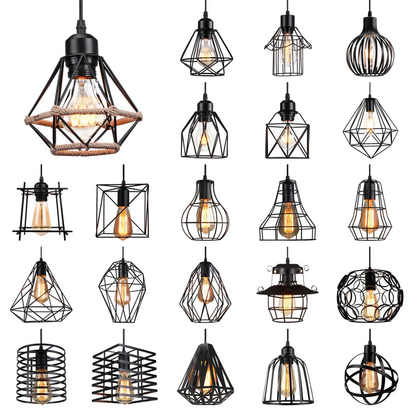 Nordic Black Metal Cage Pendant Light by Axyaa - Retro Loft Kitchen Hanging Lamp