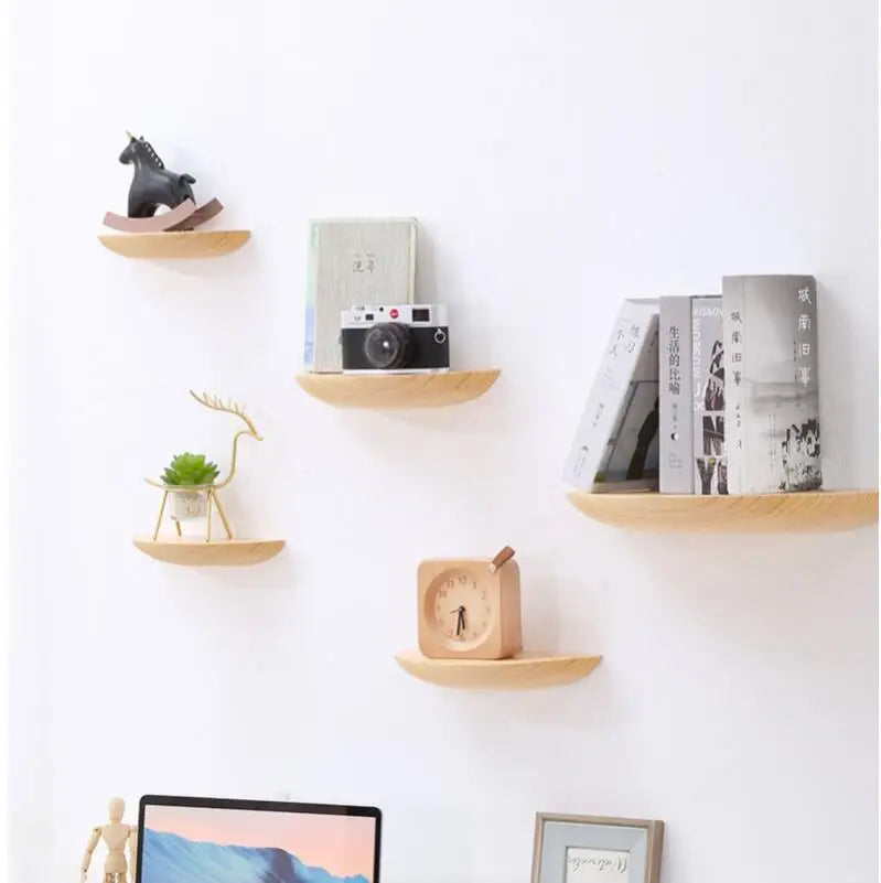 Axya Wooden Wall Shelf Semicircle Display Stand Storage Organization Decoration