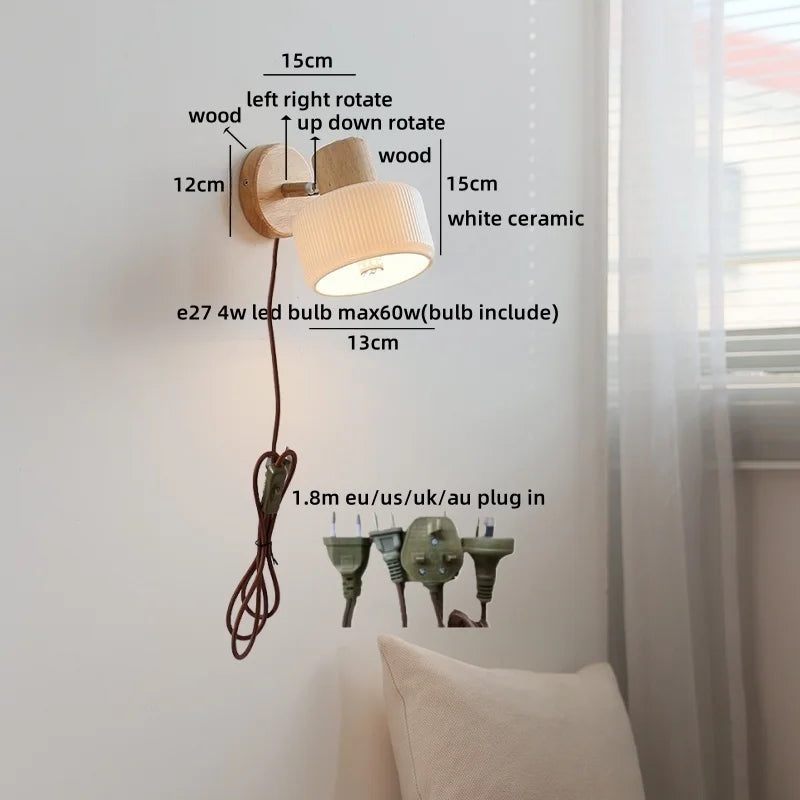 Axyaa Nordic LED Wall Sconce, Rotating White Ceramic Light for Home Decor