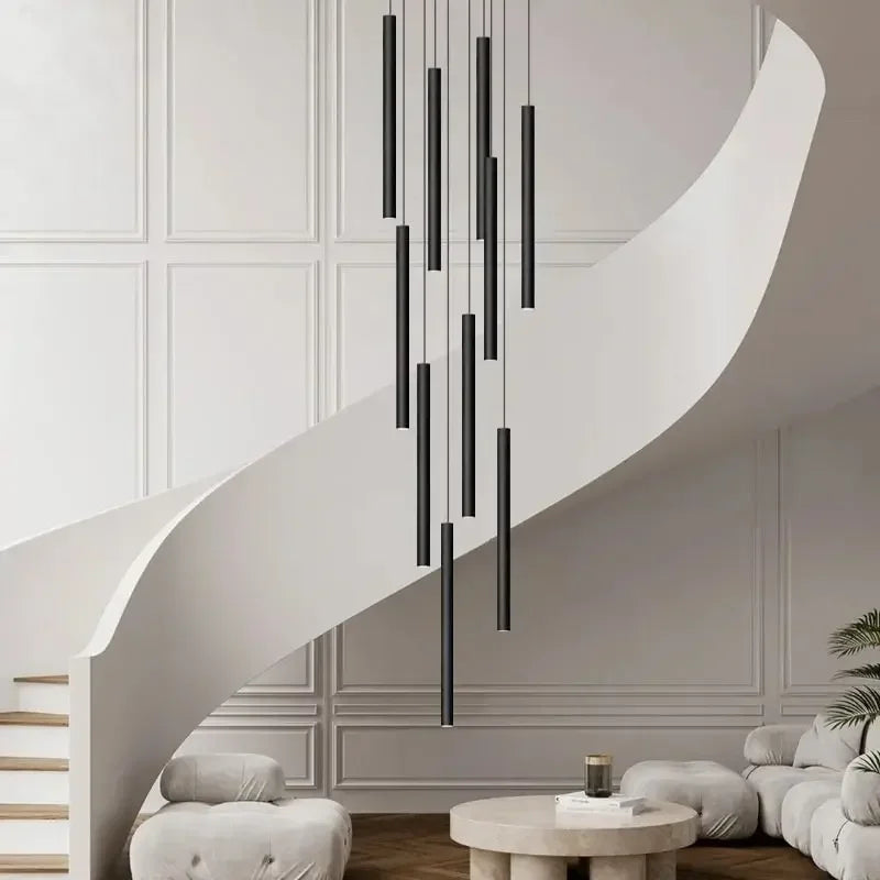 Axyaa Tubular LED Stair Chandelier for Duplex Building Villa Loft Lighting
