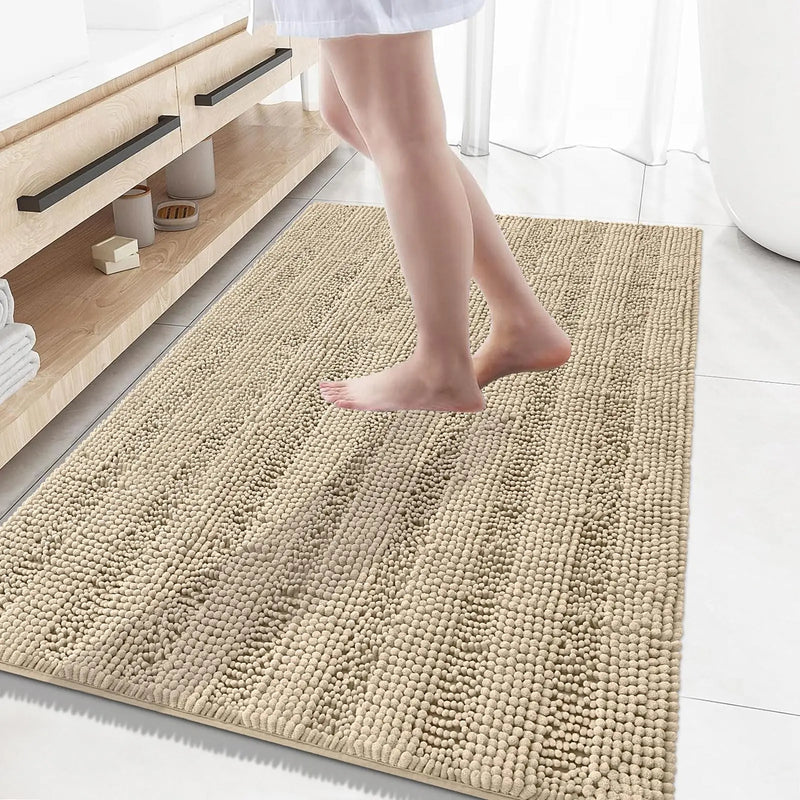 Axyaa Chenille Bath Mat - Absorbent & Non-Slip Plush Shaggy Bathroom Rug