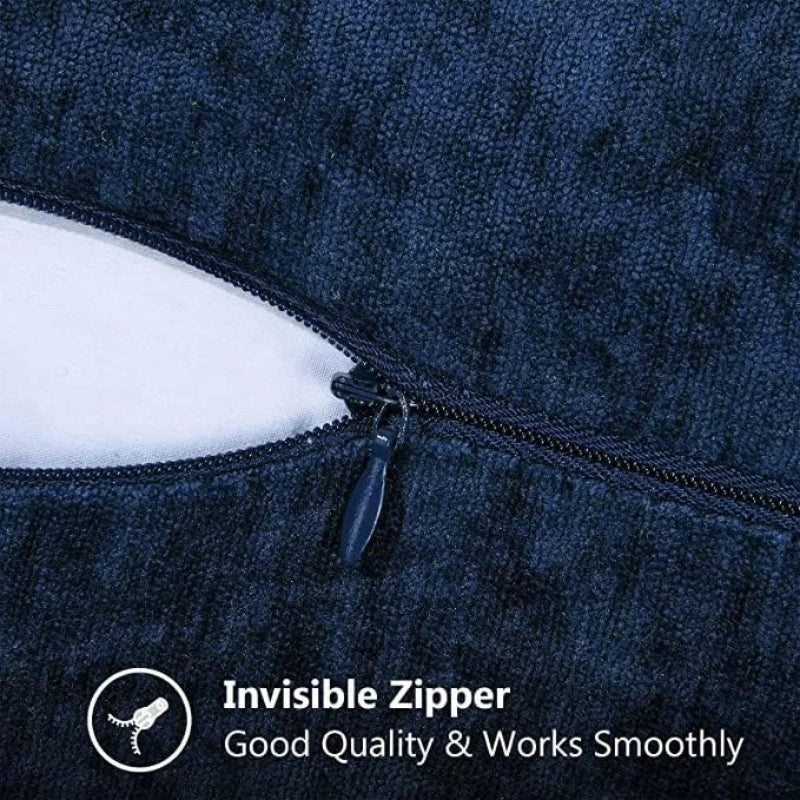 Luxury Blue Chenille Cushion Covers with Stitched Edge for Sofa Decor - Axyaa