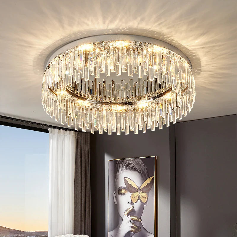 Luxury Black Gold Crystal Ceiling Lights Chandeliers for Bedroom Living Room - Axyaa