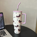 Kawaii Puppy Thermos Tumbler by Axyaa - Large Stainless Steel Thermal Cup with Handle