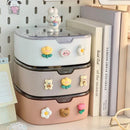 Axyaa Kawaii Plastic Desk Organizer with Sticker Lid for Cute Stationery Storage