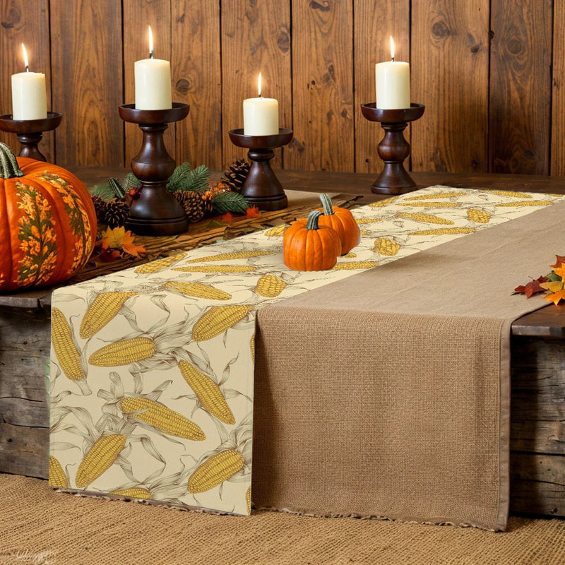 Axyaa Thanksgiving Corn Table Runner for Farmhouse Kitchen Dining Decor
