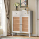 Axyaa Rattan Shoe Cabinet: Modern Mint Green Shoe Storage with Doors and Drawer
