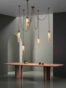 Axyaa Industrial Marble Iron Chain LED Chandelier for Home Décor