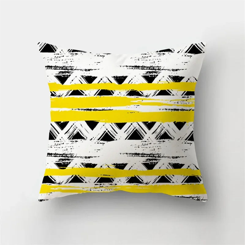 Yellow Black Geometric Cushion Cover - Wave Line Design by Axyaa