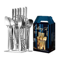 Axyaa 24-Piece Stainless Steel Hammer Pattern Cutlery Set