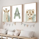 Custom Name Nordic Cute Animal Art Print Canvas Painting Lion Giraffe Poster by Axyaa