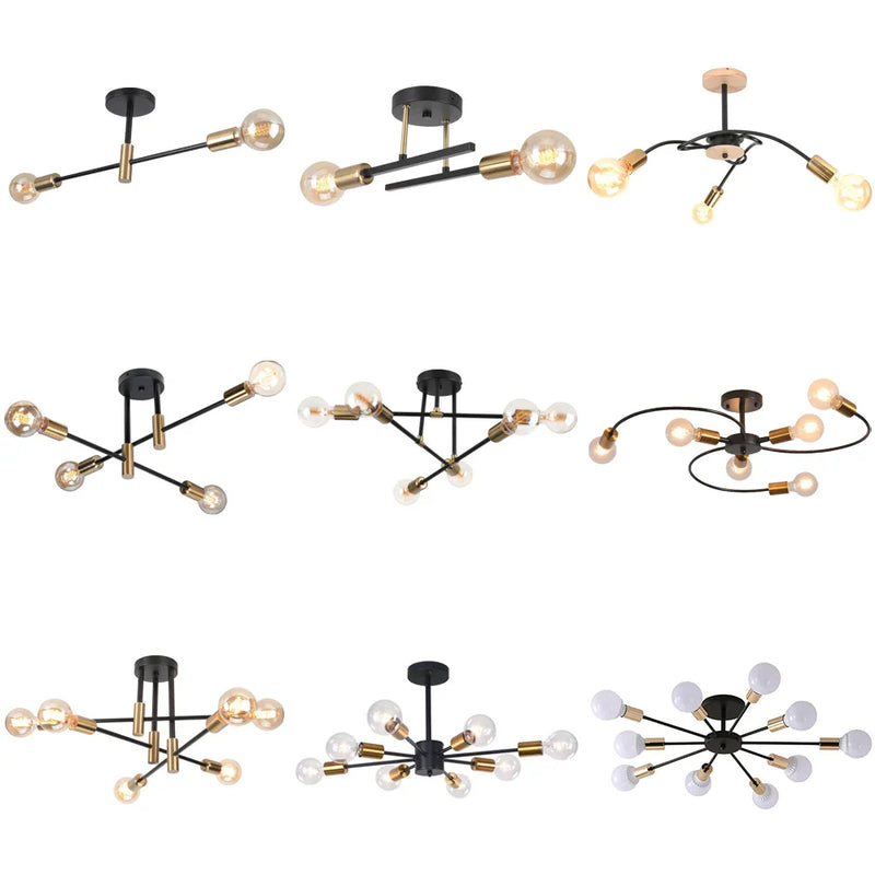 Axyaa Wrought Iron LED Ceiling Chandelier Modern Vintage Lighting