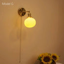 Axyaa Ceramic Wall Sconce with Pull Switch, Brass Wall Light for Modern Minimalist Bedroom