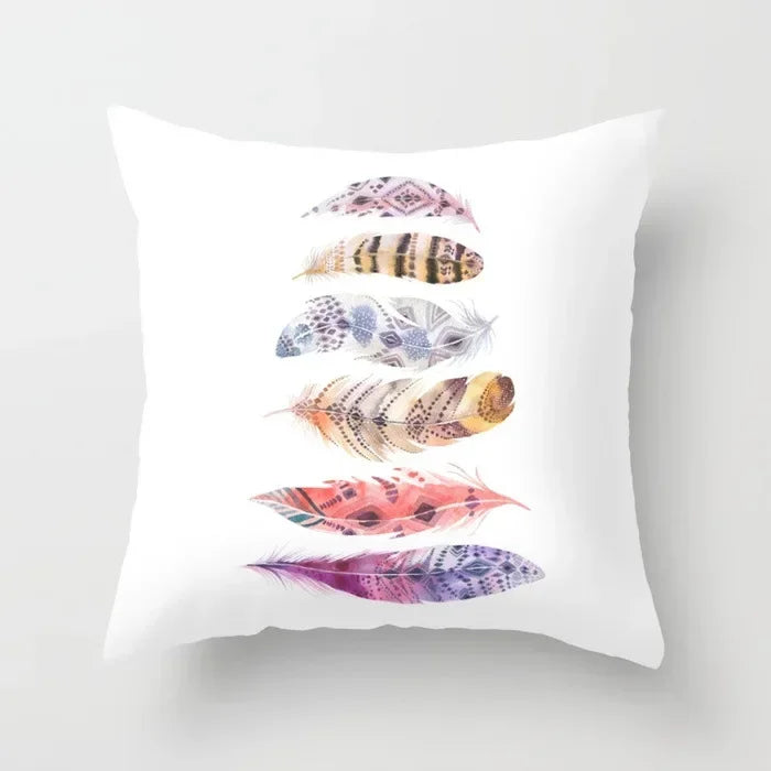 Axyaa White Feather Pillowcase Blue Polyester Cushion Cover for Home Decor