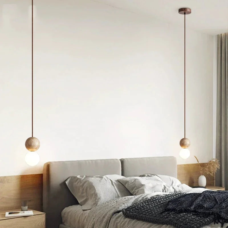 Axyaa Stone Cream Pendant Light Chandelier with Long Line Hanging Design