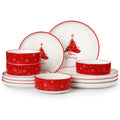 Axyaa 12/30 Pc Christmas Dinnerware Set: Christmas Tree Ceramic Plate, Dinner/Dessert/Soup/Bowl/Mug