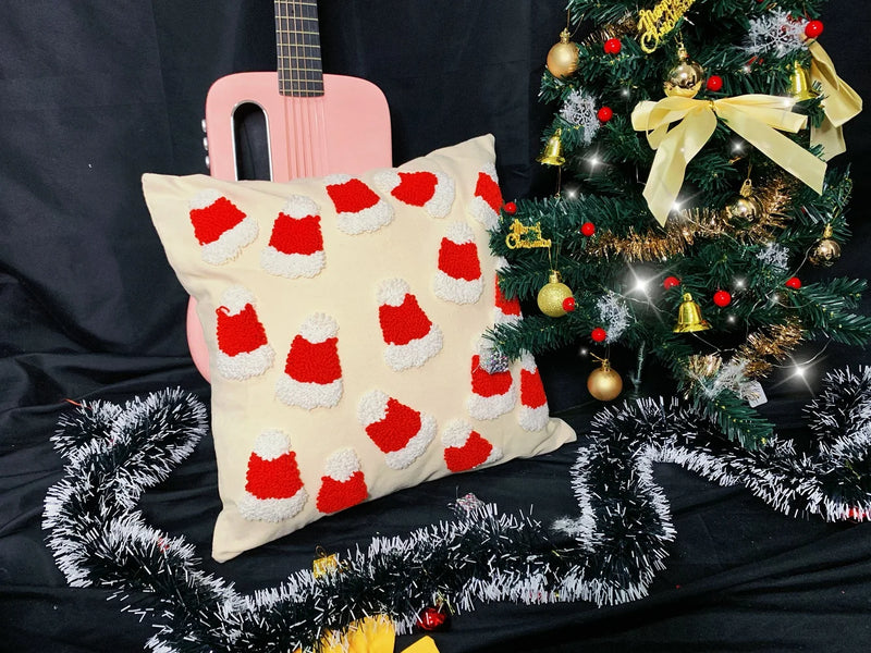 Axyaa Christmas Tree Circle Velvet Embroidery Linen Pillow Cover