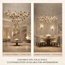 Axyaa Golden Glass Leaves Chandelier | Large Luxury Lighting Fixture