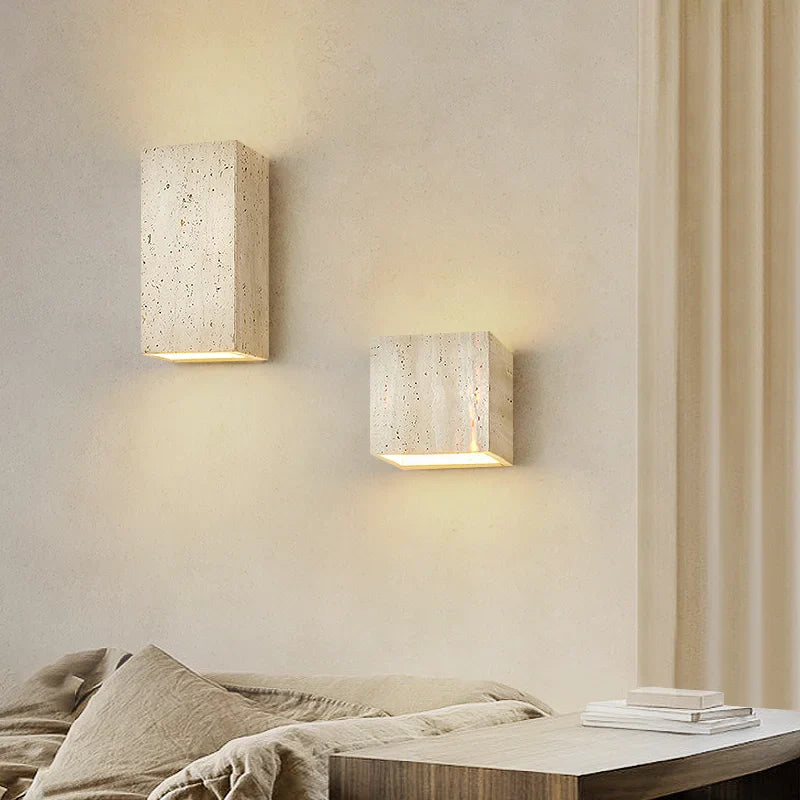 Axyaa Wabi Sabi LED Wall Light Fixtures - Yellow Travertine Bedroom Lamps