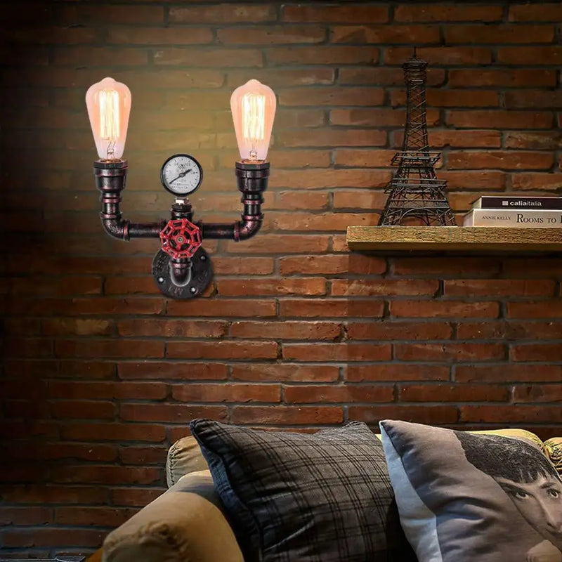 Axyaa Water Pipe LED Wall Light: Vintage Industrial Retro Loft Iron Lamp