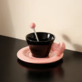 Axyaa Heart Design Ceramic Coffee Cup Set with Saucer & Spoon