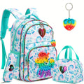 Axyaa Girls' School Backpack Set with Lunch Bag, Pencil Bag & Toy Pendant