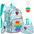 Axyaa Girls' School Backpack Set with Lunch Bag, Pencil Bag & Toy Pendant