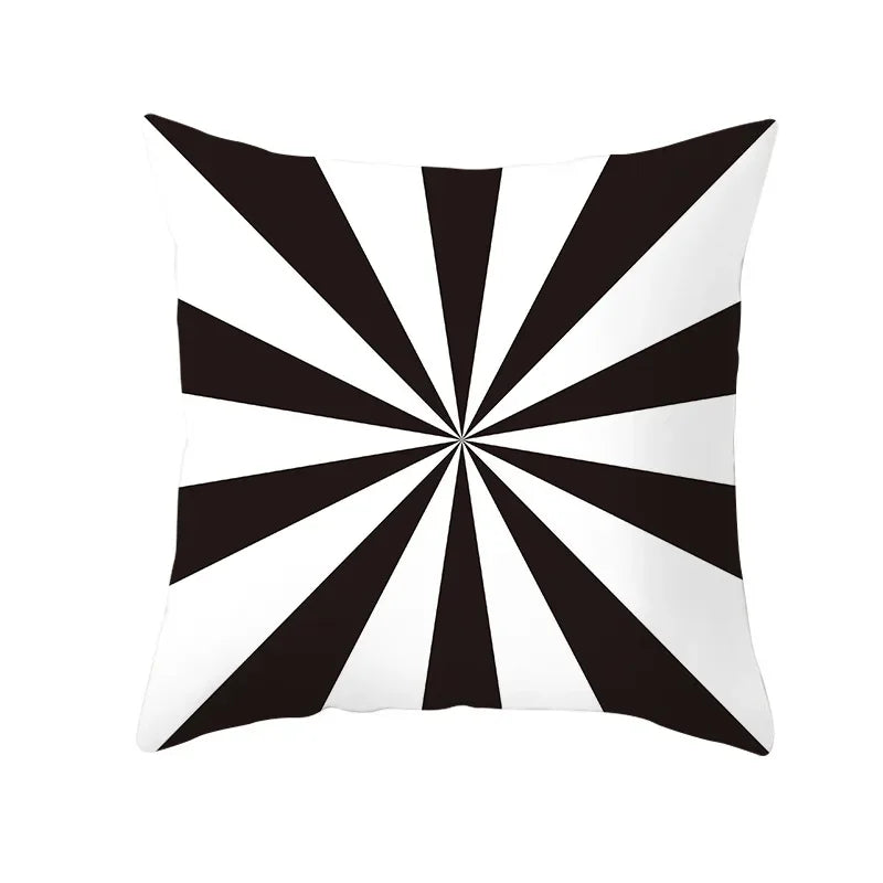 Axyaa Black & White Plaid Wave Stripe Checkerboard Print Throw Pillow Case