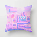 Pink Anime City Print Polyester Pillowcase 45x45cm for Bedroom Living Room by Axyaa.