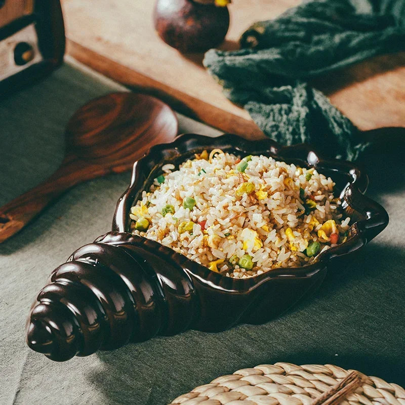 Axya Ceramic Conch Bowl and Wind Irregular Soup Bowl - Unique Tableware for Dining