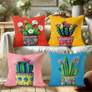 Axyaa Cactus Flower Pillow Covers Set - Tropical Bohemian Style Decor Cases