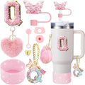 Axyaa 9-Piece Accessory Set for Stanley Cup: Butterfly Straw, Cover, Cap, Boot, Charm, Initials
