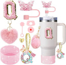 Axyaa 9-Piece Accessory Set for Stanley Cup: Butterfly Straw, Cover, Cap, Boot, Charm, Initials