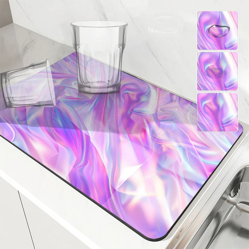 Axyaa Abstract Kitchen Drying Mat Set - Heat Resistant Non-slip Drain Pad for Counters