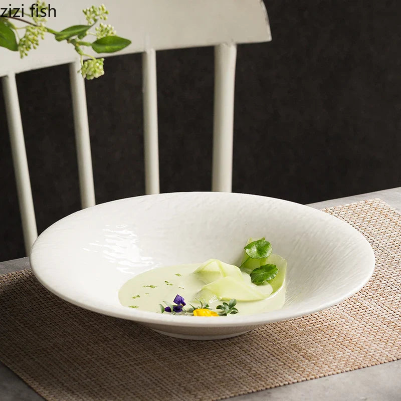 Axya Round Ceramic Plate Set for Pasta Steak Salad Soup Basins Restaurant Dinnerware