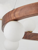 Axyaa Nordic Walnut Wood Chandelier: Modern LED Circle Lighting for Living Room & Bedroom