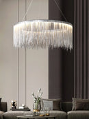 Axyaa Tassel Pendant Light for Living Room Bedroom, Chrome Circular Bohemian Hanging Lamp