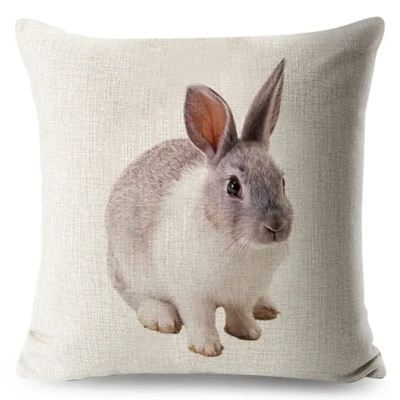 Axyaa Bunny Linen Cushion Cover - Cute Rabbit Throw Pillowcase - Home Decor