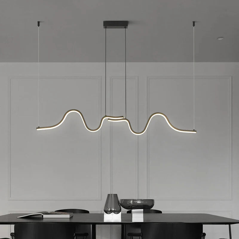 Axyaa Linear LED Pendant Light: Nordic Luxury Chandelier for Restaurant, Kitchen, Office.