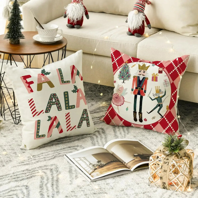 Christmas Nutcracker Decoration Pillowcase Set - Axyaa Branded Festive Tree Printed Cushion Suite