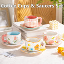 Axyaa Hand-Pinched Ceramic Mug & Saucer Set, Irregular Floral Design, Ins Style Drinkware