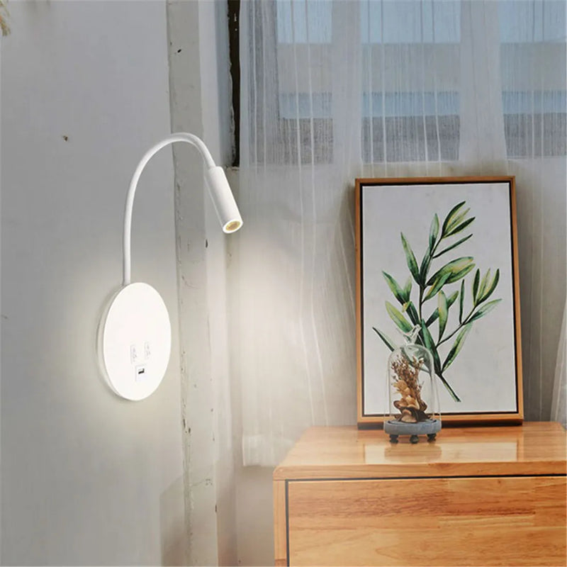 Axyaa Corded Gooseneck Wall Sconce with USB Port Switch and Cree LED Background Light