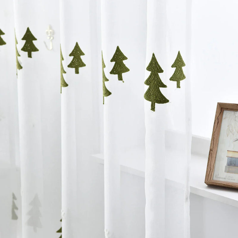 Axyaa Christmas Tree Sheer Tulle Voile Drapes Embroidered Window Screen × 1