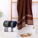 Axyaa Geometric Embroidered Cotton Towel Set - Blue/White/Brown